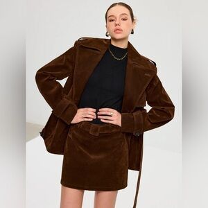 Commense Belted Suede Effect Trench Coat